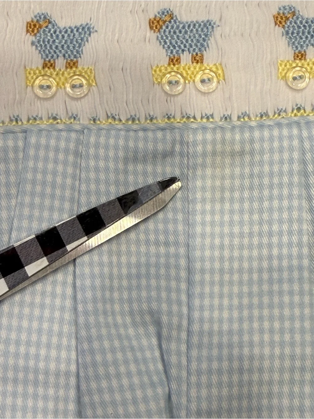 House of Hatten Vintage Blue Gingham Matching Set with Embroidered Lambs 0-3 mos